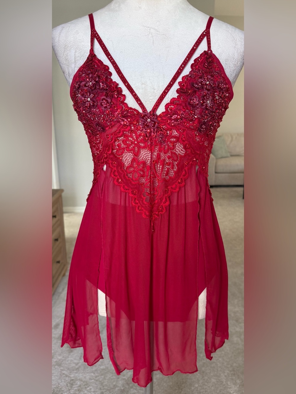 Dark Red Slip Dress Dance Costume